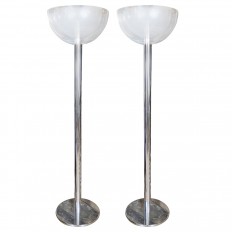 Pair of chrome and glass concentric floor lamps